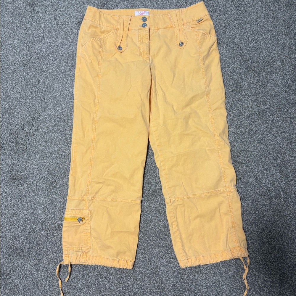 Y2K Vanilla Summer Yellow Cotton Capri 3/4 Pants‎ Women's Size Large 10/12